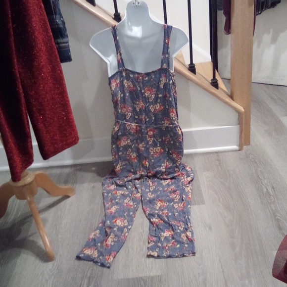 Blue Spring Splatter Floral Print Sleeveless Tank Jumpsuit - Picture 7 of 15